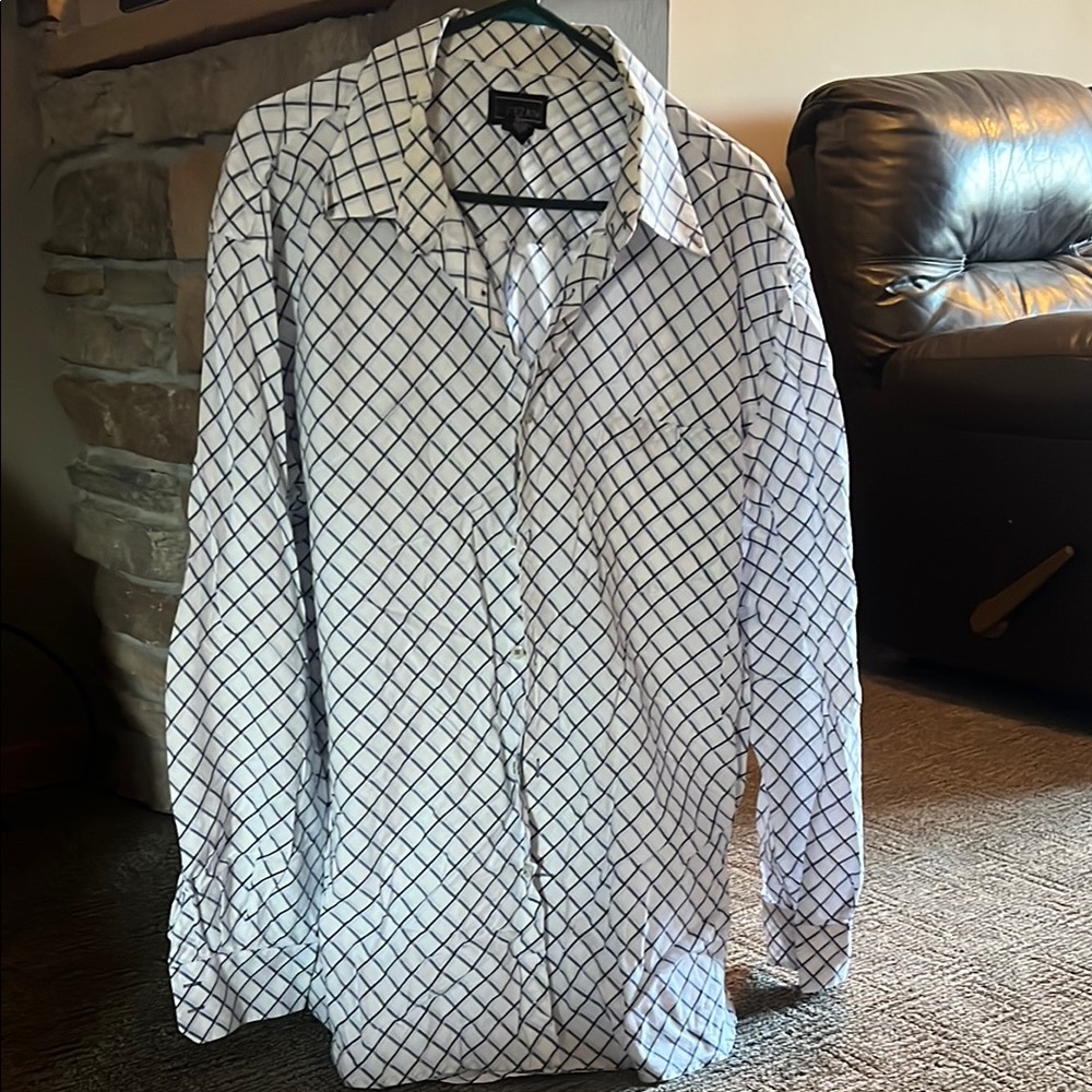 Men's White and Black Checkered Casual Button Down Shirt